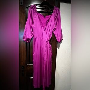 Ann Taylor Fuchsia Midi Wrap Dress